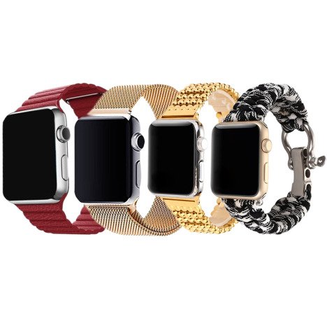 Set 4 Curele iUni compatibile cu Apple Watch 1/2/3/4/5/6/7, 44mm, Rosu, Auriu, Auriu, Negru/Alb